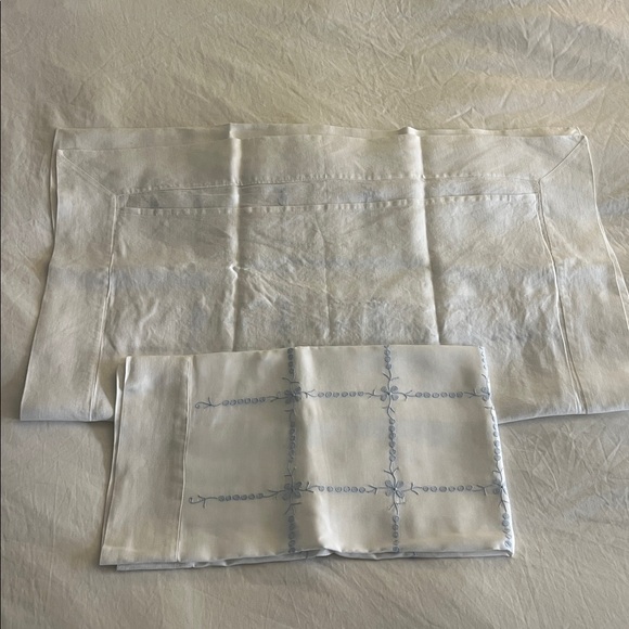 White and blue pillow case  with Blue Embroidery - Picture 2 of 3